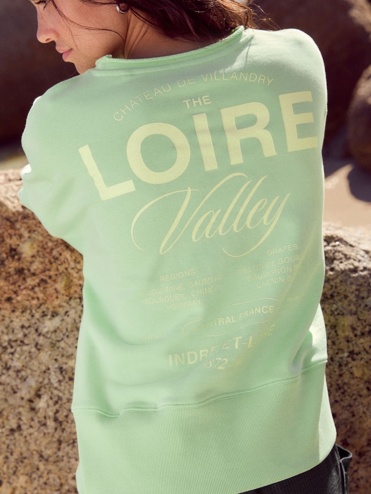 Graphic Fluro Green Raw Hem Detail Washed 100% Cotton Crew Neck Sweatshirt - Image 1 of 10