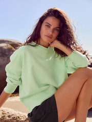 Graphic Fluro Green Raw Hem Detail Washed 100% Cotton Crew Neck Sweatshirt - Image 2 of 10