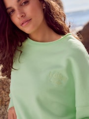 Graphic Fluro Green Raw Hem Detail Washed 100% Cotton Crew Neck Sweatshirt - Image 4 of 10