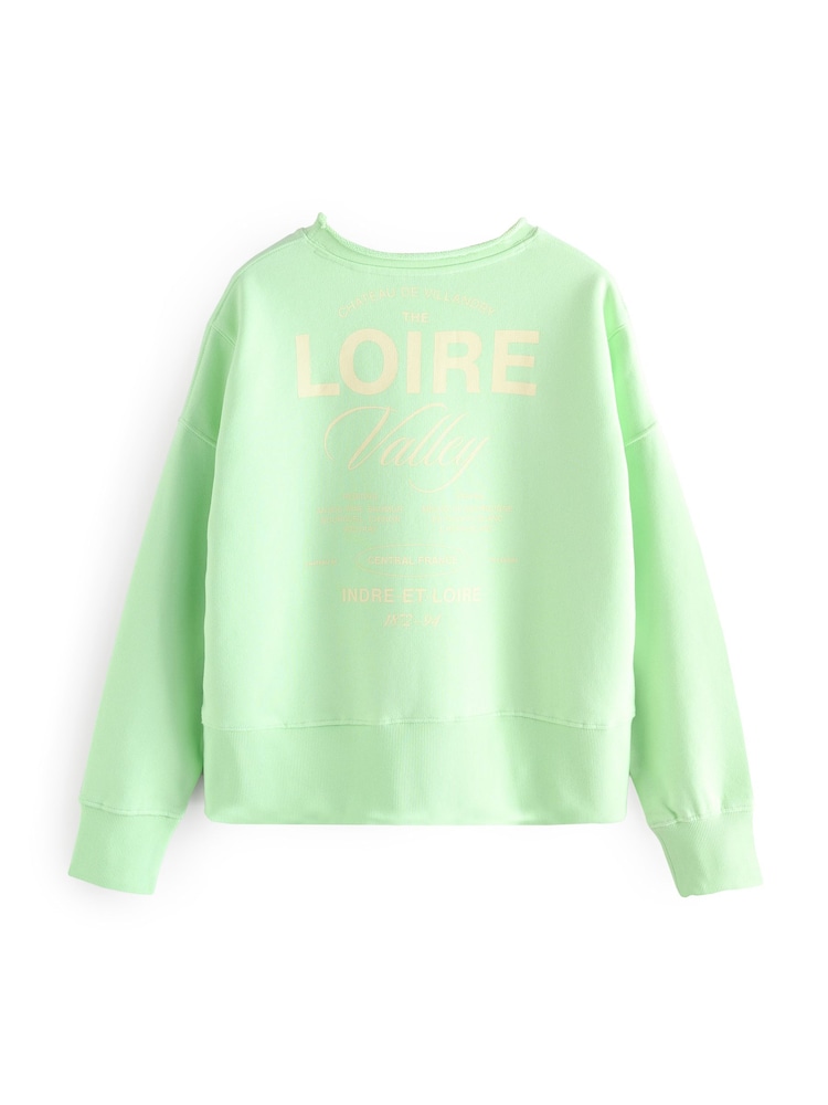 Graphic Fluro Green Raw Hem Detail Washed 100% Cotton Crew Neck Sweatshirt - Image 6 of 10