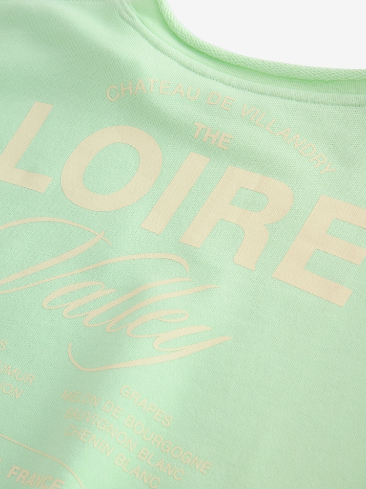 Graphic Fluro Green Raw Hem Detail Washed 100% Cotton Crew Neck Sweatshirt - Image 9 of 10