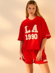 Red City Graphic LA Short Sleeve Crewneck Sweatshirt Heavyweight T-Shirt - Image 1 of 8