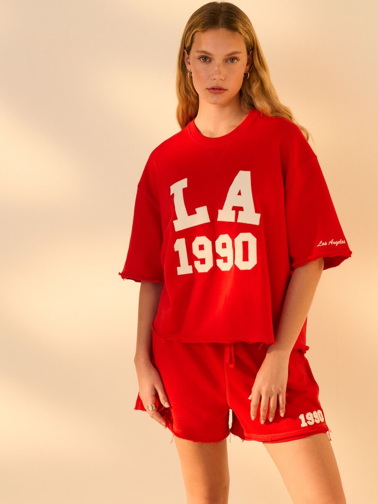 Red City Graphic LA Short Sleeve Crewneck Sweatshirt Heavyweight T-Shirt - Image 1 of 8