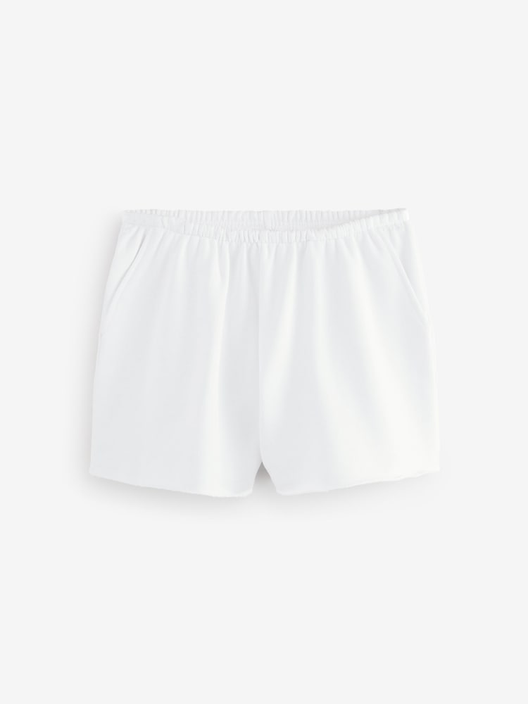 Ecru Raw Hem Detail Washed Cotton Jersey Shorts - Image 4 of 6