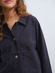 Charcoal Grey Seer Sucker Button Through Lightweight Jacket - Image 4 of 5