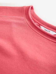 Red Raw Hem Detail Washed 100% Cotton Crew Neck Dress - Image 7 of 7