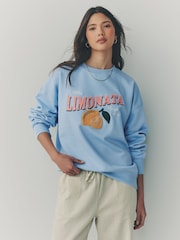 Blue Heavy Boucle/Embroidery Graphic Crew Neck Sweatshirt - Image 1 of 7