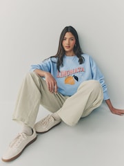 Blue Heavy Boucle/Embroidery Graphic Crew Neck Sweatshirt - Image 3 of 7