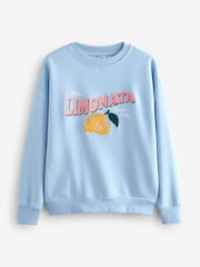 Blue Heavy Boucle/Embroidery Graphic Crew Neck Sweatshirt - Image 5 of 7