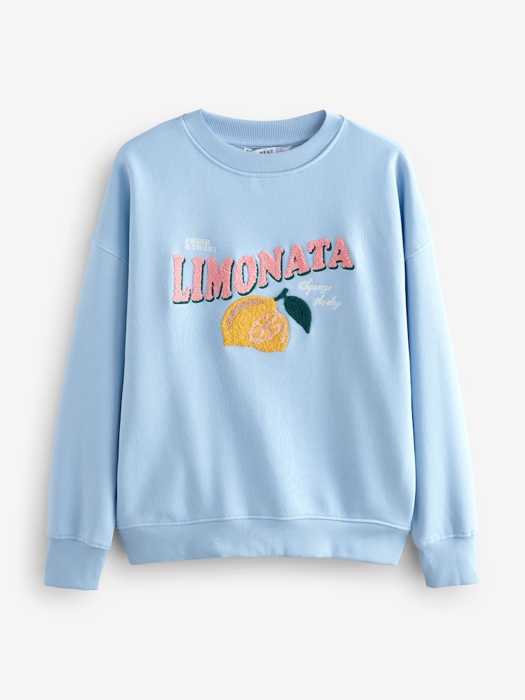 Blue Heavy Boucle/Embroidery Graphic Crew Neck Sweatshirt - Image 5 of 7