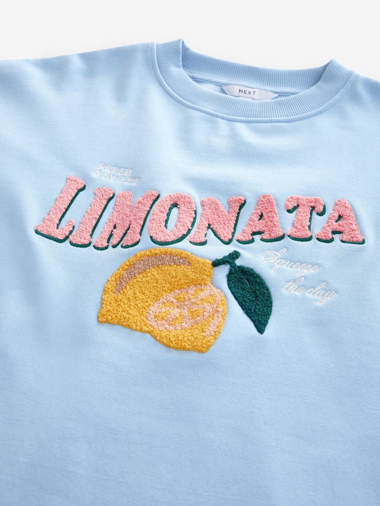 Blue Heavy Boucle/Embroidery Graphic Crew Neck Sweatshirt - Image 7 of 7