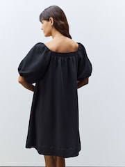 Black Textured Seer Sucker Smock Dress - Image 3 of 4