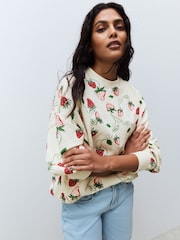 Red Graphic Strawberry Print Cotton Rich Long Crew Neck Sweatshirt - Image 1 of 13