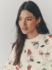 Red Graphic Strawberry Print Cotton Rich Long Crew Neck Sweatshirt - Image 10 of 13