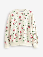 Red Graphic Strawberry Print Cotton Rich Long Crew Neck Sweatshirt - Image 11 of 13