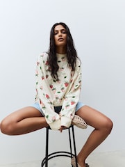 Red Graphic Strawberry Print Cotton Rich Long Crew Neck Sweatshirt - Image 4 of 13