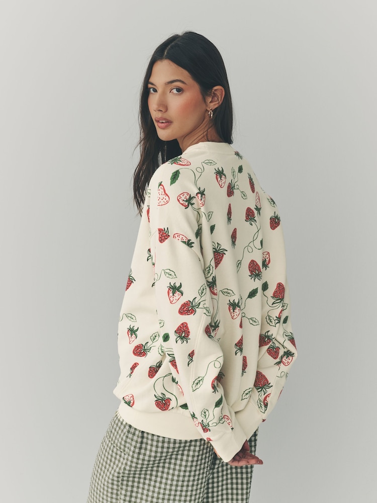 Red Graphic Strawberry Print Cotton Rich Long Crew Neck Sweatshirt - Image 7 of 13
