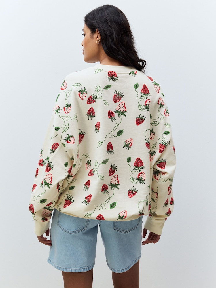 Red Graphic Strawberry Print Cotton Rich Long Crew Neck Sweatshirt - Image 8 of 13