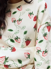 Red Graphic Strawberry Print Cotton Rich Long Crew Neck Sweatshirt - Image 9 of 13