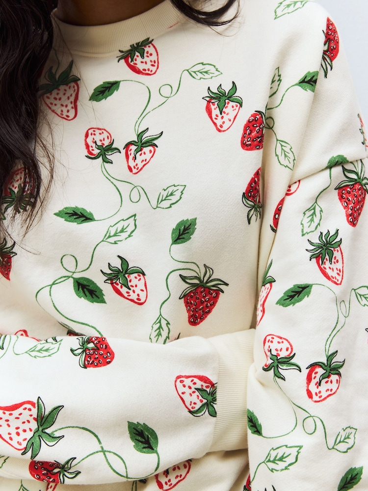 Red Graphic Strawberry Print Cotton Rich Long Crew Neck Sweatshirt - Image 9 of 13