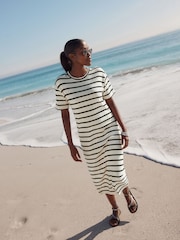 Monochrome Stripe Knitlook Short Sleeve Dress - Image 1 of 7