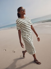 Monochrome Stripe Knitlook Short Sleeve Dress - Image 2 of 7