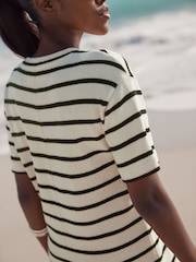 Monochrome Stripe Knitlook Short Sleeve Dress - Image 4 of 7