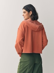 Orange Relaxed Fit Washed Cotton V-Neck Hoodie - Image 2 of 7