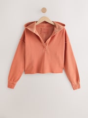 Orange Relaxed Fit Washed Cotton V-Neck Hoodie - Image 5 of 7