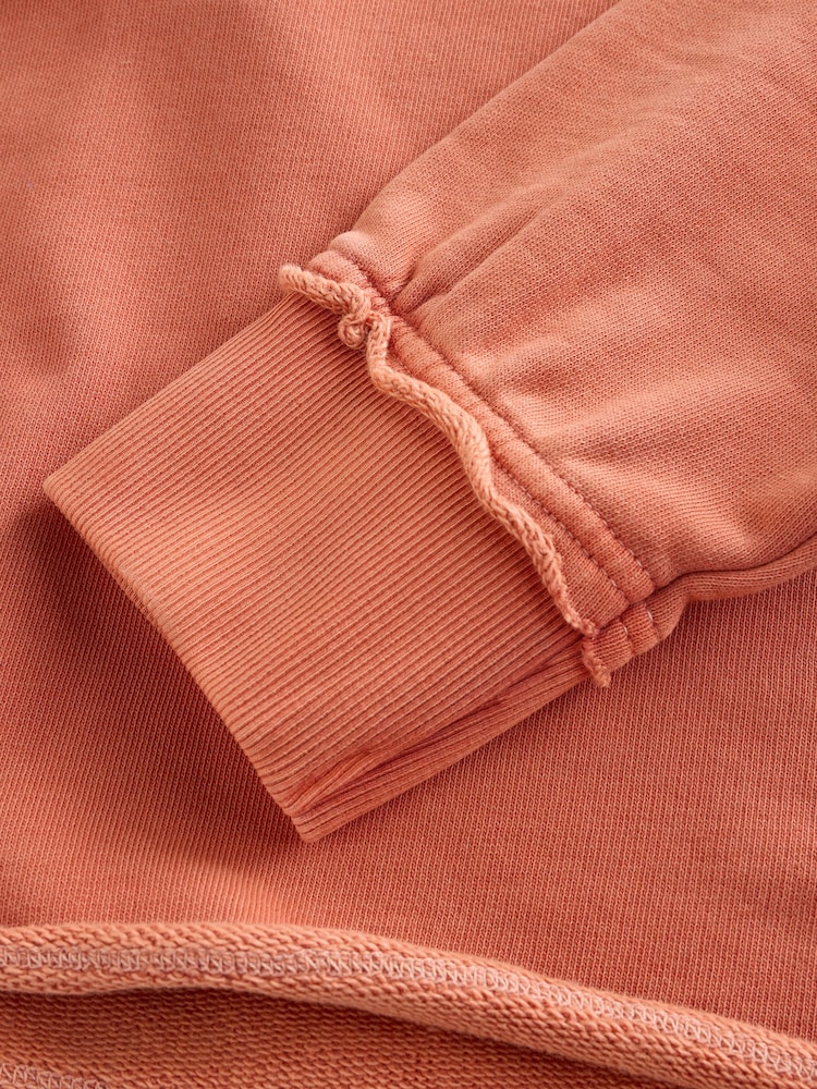 Orange Relaxed Fit Washed Cotton V-Neck Hoodie - Image 6 of 7