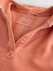 Orange Relaxed Fit Washed Cotton V-Neck Hoodie - Image 7 of 7