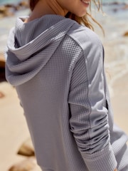Blue Textured Waffle Zip Through Jumper Hoodie - Image 4 of 9