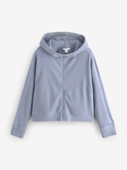 Blue Textured Waffle Zip Through Jumper Hoodie - Image 6 of 9