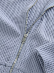 Blue Textured Waffle Zip Through Jumper Hoodie - Image 8 of 9