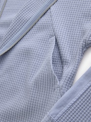 Blue Textured Waffle Zip Through Jumper Hoodie - Image 9 of 9