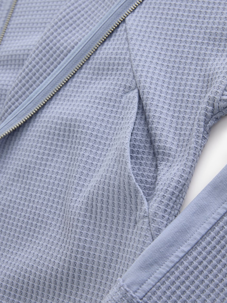 Blue Textured Waffle Zip Through Jumper Hoodie - Image 9 of 9