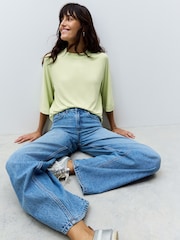 Lime Green Soft Touch Cosy Crew Neck Boxy Mid Short Sleeve Jumper Top - Image 2 of 8