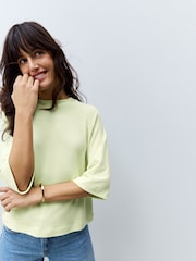 Lime Green Soft Touch Cosy Crew Neck Boxy Mid Short Sleeve Jumper Top - Image 3 of 8