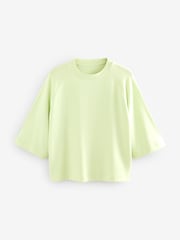 Lime Green Soft Touch Cosy Crew Neck Boxy Mid Short Sleeve Jumper Top - Image 6 of 8
