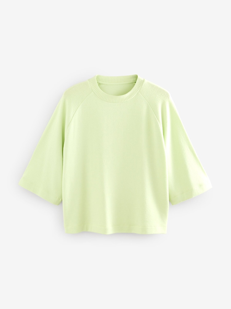 Lime Green Soft Touch Cosy Crew Neck Boxy Mid Short Sleeve Jumper Top - Image 6 of 8