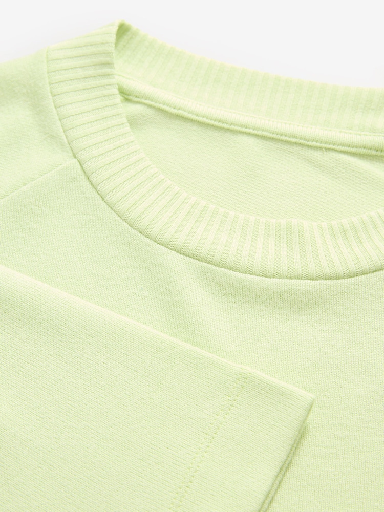 Lime Green Soft Touch Cosy Crew Neck Boxy Mid Short Sleeve Jumper Top - Image 8 of 8
