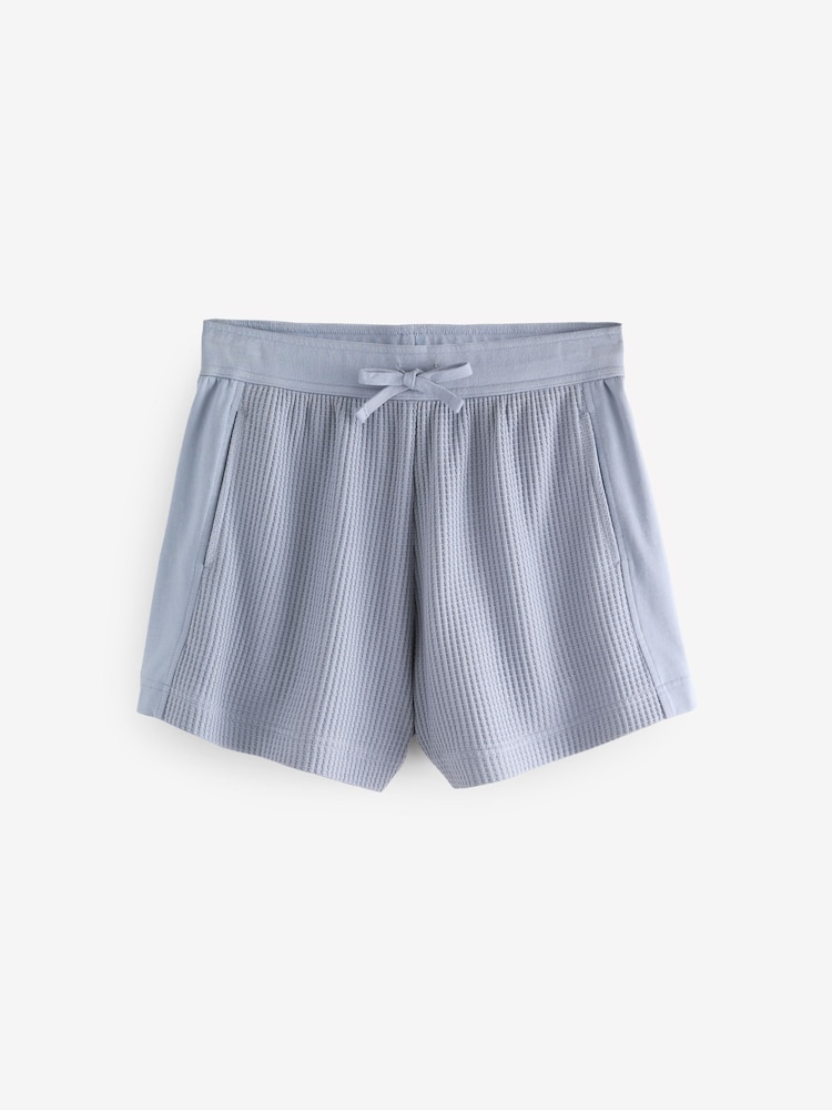 Blue Textured Waffle Summer Shorts - Image 6 of 8