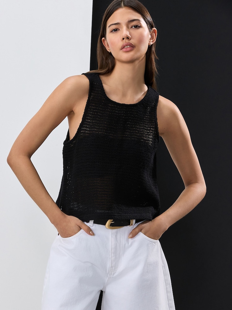 Black Crochet Shell Tank Top - Image 1 of 7