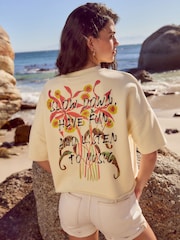Buttermilk Summer Slogan Graphic Embroided Short Sleeve 100% Cotton Sweatshirt T-Shirt - Image 1 of 4