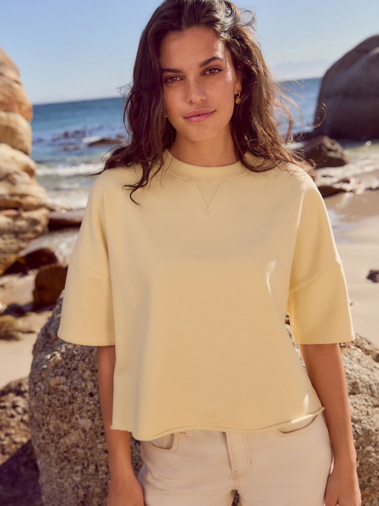 Buttermilk Summer Slogan Graphic Embroided Short Sleeve 100% Cotton Sweatshirt T-Shirt - Image 3 of 4