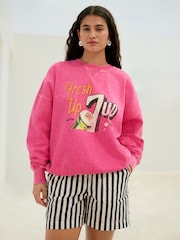 Fluro Pink Relaxed Fit License 7up Washed Crewneck Sweatshirt - Image 1 of 9