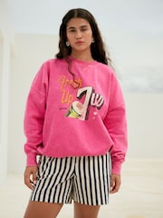 Fluro Pink Relaxed Fit License 7up Washed Crewneck Sweatshirt - Image 3 of 9
