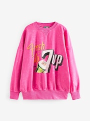 Fluro Pink Relaxed Fit License 7up Washed Crewneck Sweatshirt - Image 6 of 9
