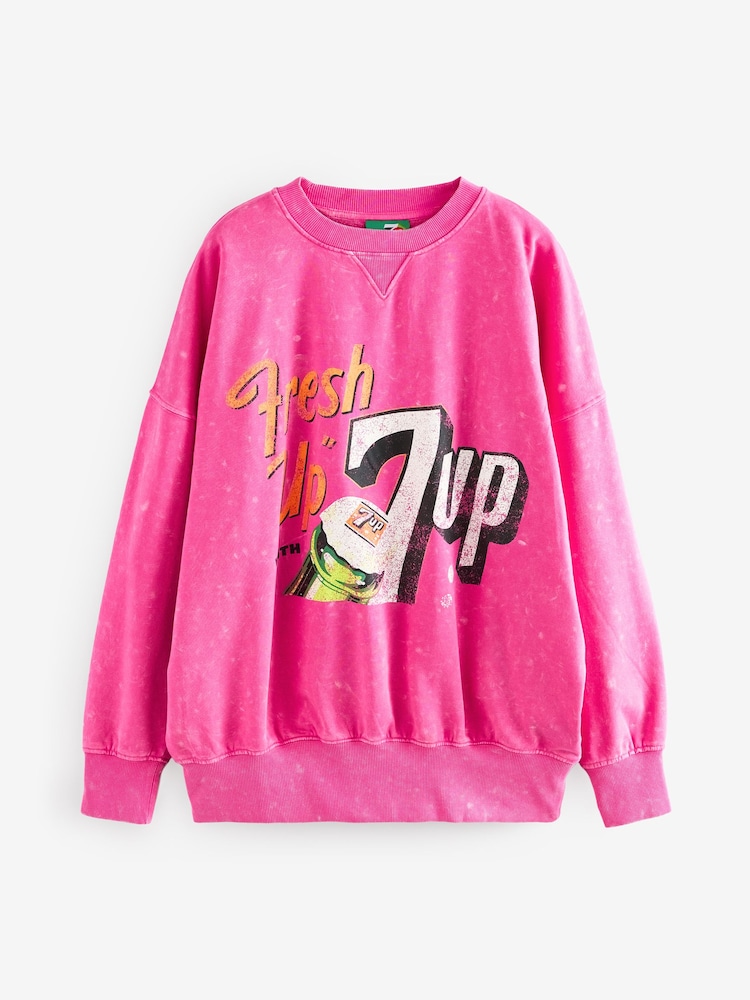 Fluro Pink Relaxed Fit License 7up Washed Crewneck Sweatshirt - Image 6 of 9