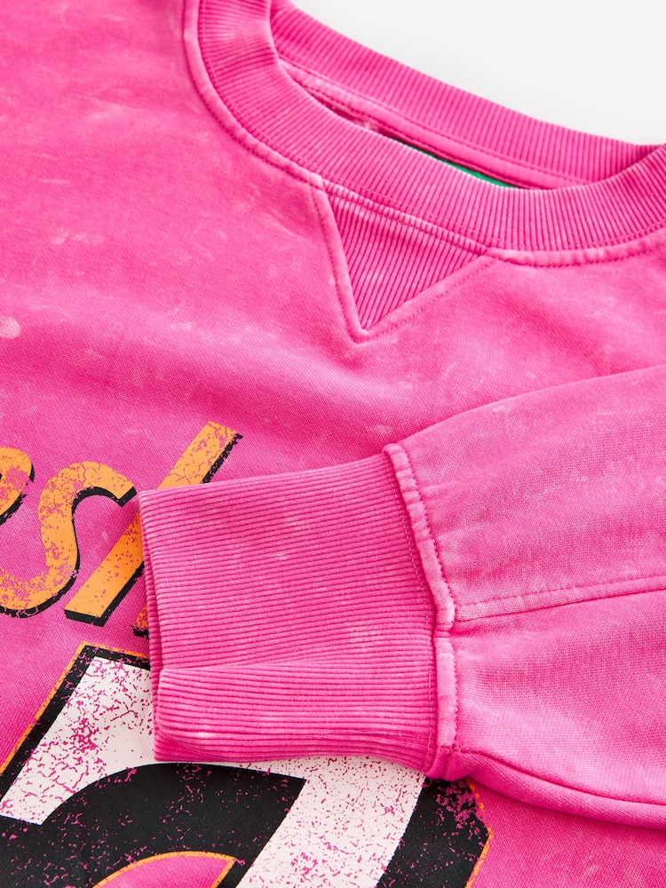 Fluro Pink Relaxed Fit License 7up Washed Crewneck Sweatshirt - Image 7 of 9